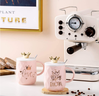 Tasse à café de luxe pour maman avec couvercle en forme de couronne, tasse à café en céramique avec couvercle en forme de couronne, tasse en céramique mignonne avec couvercle, cadeau unique pour les femmes