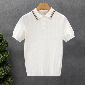 Chemise Homme en Tissu Dobby Tricoté à Manches Courtes, Blanc, Soie Glacée Légère et Respirante 180g, Tenue Formelle d'Été - Product Image 1