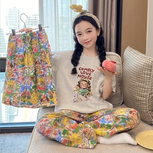 Pyjamas d'été pour enfants OEM/ODM à manches courtes et pantalons/culottes, en pur coton imprimé, respirants et anti-humidité, pour garçons et filles - Product Image 1