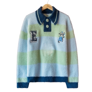 Polo de Punto Mohair con Rayas, Extra Suave y Acogedor, Hilo de Invierno, Moda, Manga Larga, Corte Holgado, Prenda de Punto Distintiva - Product Image 1