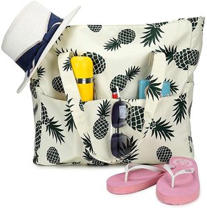Grande sacola de praia Mulheres zíper impermeável personalizado sacola de praia para piscina ginásio mercearia viagem com bolso molhado - Product Image 2