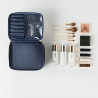 Luxe Double Couche En Cuir PU Cosmétique Sac Ensemble De Mode Style Visible PVC Fenêtre Fermeture À Glissière En Gros Lettre Cosmétique Cas