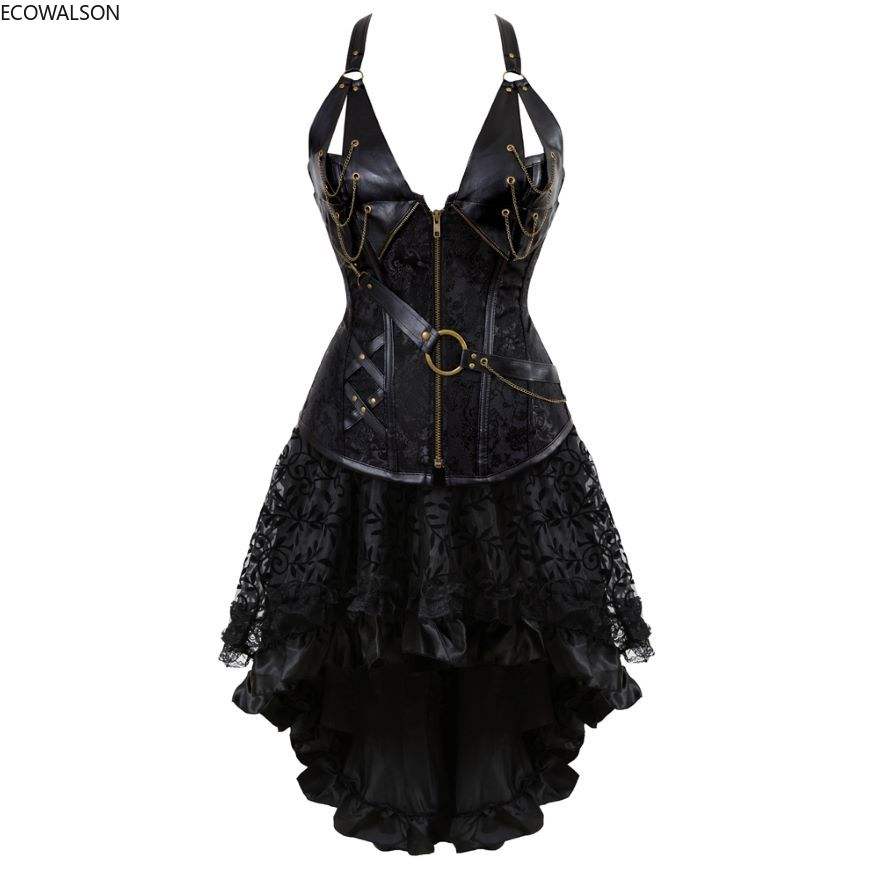 Corsetto Gotico In Pelle Con Pizzo - Corpetto Donna, Vita Alta, Regolabile Per Feste E Cosplay - Foto 12