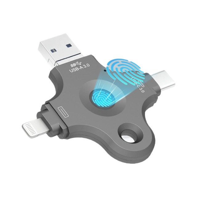 128GB OTG Metal USB Flash Drive Compatible for Apple Android Computer Type-C 3.0 USB 3.0 Fingerprint Access Audio Video