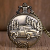 Montres de poche squelette antiques pour hommes et femmes, montre à quartz tendance en bronze avec design de train, montre de poche en alliage avec chaîne et collier