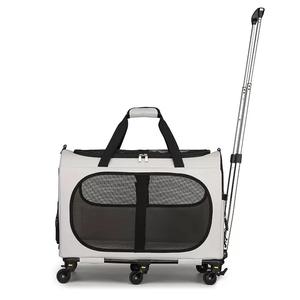 Boîte de <span class=keywords><strong>transport</strong></span> portable pour <span class=keywords><strong>chien</strong></span> et chat, pliable, respirante, surface douce, modèle de voyage, valise à roulettes en Oxford imprimé - Product Image 2