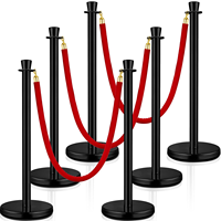 Poteau de guidage en acier inoxydable noir avec corde en velours pour barrière de file d'attente, idéal pour hôtels, banques et événements (contrôle de foule)