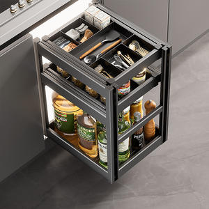 ตู้ครัว ชั้นวางเครื่องปรุงรส อลูมิเนียมอัลลอยด์ ชั้นวางของ ลิ้นชักเก็บของ ตะกร้าแบบดึงออกได้ในตัว - Product Image 2