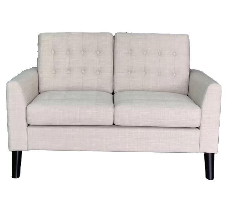 Inventaris Overstock Meubilair Amerikaanse Gestoffeerde Twee Zits Getuft Beige Linnen Stof Loveseat Voorraad Bank