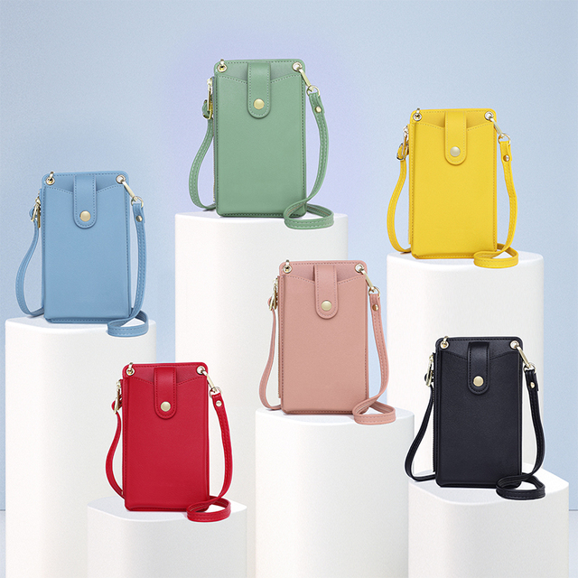 Pure Color Mobile Phone Bag Women Wallet Card Holder Messenger PU Money Purse Crossbody Shoulder Mini Bag