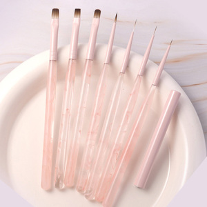 Custom Logo Pink 6mm 9mm 12mm Nail Art Brush Fine Liner Oval Flat Round 3D Gel <b>Builder</b> Painting Manicure Salon Nail Brushes - Product Image 3
