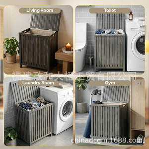 <b>Bamboo</b> Laundry <b>Basket</b> With Lid Large Capacity Dustproof Rectangle Storage Box For Living Room Toilet Gym Laundry Room - Product Image 1