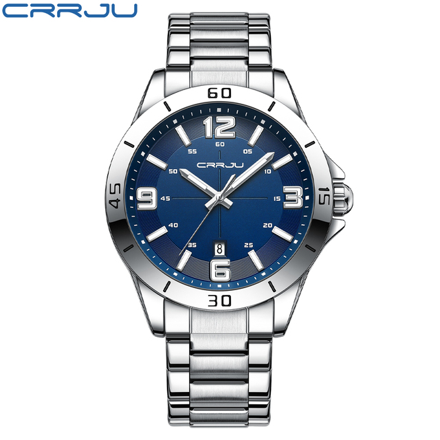CRRJU 5003 Fashion New Mens Watches Waterproof Luminous Top Brand Luxury Quartz Wristwatch Stainless Steel Watch Clock