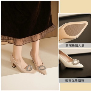 Pumps à bout pointu, talon bloc de 5 à 8 cm, doublure en PU, décoration en strass, chaussures de bureau confortables pour femmes - Product Image 5