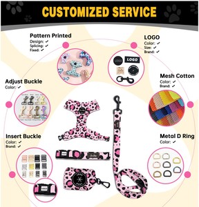 Conjunto de Arnés y Correa para Perro de Lujo, Ajustable y Personalizado, con Estampado de Leopardo Rosa, 6 Piezas, Marca SinSky - Product Image 3