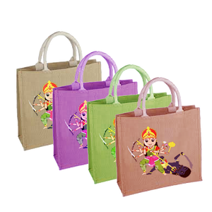 Bolsa de Yute para Compras con Serigrafía, Bolsa de Yute para Supermercado con Estampado de la Diosa India Maa Durga, Hecha en India, Bengala Occidental - Product Image 3