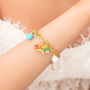 Bracelets à breloques tendance plaqués or avec pendentif fruit de dessin animé, ensemble de bijoux pour femme, cadeau SL41280 - Product Image 4