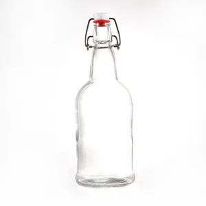 Flip top stopper glass bottle water swing top bottle clear 750ml airtight glass bottle of alcohol kombucha tea wine