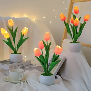 ดอกทิวลิปประดิษฐ์ดอกไม้ไฟ LED 5 ดอกพร้อมฐานดอกทิวลิปสัมผัสจริงไฟตั้งโต๊ะขับเคลื่อนด้วยแบตเตอรี่สําหรับตกแต่งห้องครัววันแม่