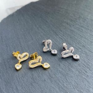 Dylam Luxury Bridal Daily 925 <b>Sterling</b> <b>Silver</b> Rhodium 18K Gold Plated Infinite Elements 5A Cubic Zirconia <b>Dangle</b> Stud <b>Earrings</b> - Product Image 2