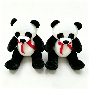 Peluche Panda, Animal en Peluche Panda, Peluche Panda Assis avec Nœud Papillon Rouge, Peluche Panda Classique Noir et Blanc - Product Image 1