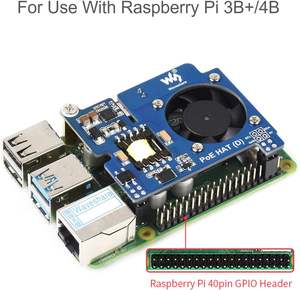 Питание по Ethernet (PoE) HAT для Raspberry <span class=keywords><strong>Pi</strong></span> 4B/3B, соответствует стандарту IEEE 802.3af, выход 5В 2.5А DC, встроенный вентилятор охлаждения, серия A9, модель D - Product Image 5