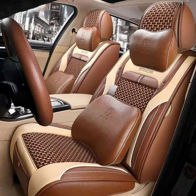 Luxury Beige Napa skin Car Seat Cover Custom Universal 5pcs Car Seat Cover