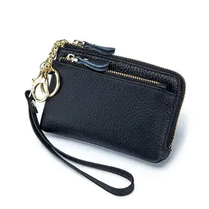 Boson Brand New Simple Handmade Women Short Zipper Keychain Genuine Leather Coin Purse