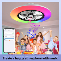 Ventilateur de plafond intelligent Tuya WiFi 22 pouces avec lumière RGB, haut-parleur Bluetooth, moteur DC et application intelligente pour salle multimédia, personnalisable OEM – Stock usine