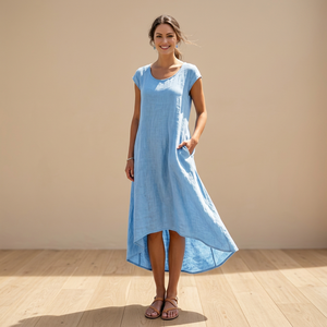 Cotton Handmade Bow Midi <b>Dress</b> Bell Sleeve Summer Vintage High Waist Boho Beach Plus Size Casual Flowy Breathable - Product Image 3