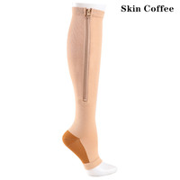 Chaussettes de Compression fermeture éclair mode femmes hommes soulagement de la douleur genou haute fermeture éclair jambe soutien genou chaussettes bout ouvert couleur unie chaussettes YSZ