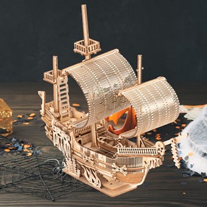 Puzzle 3D en bois personnalisé et détaillé, Navire Fantôme, Bateau Mystérieux, Puzzle de présentation pour Ornement Thème Halloween - Product Image 2
