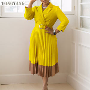 Tongyang ชุดเดรสทำงานแฟชั่นสำหรับผู้หญิง, ชุดเดรสมีสายคาดคอปกแขนยาวชุดเดรสมีจีบหรูหราสำหรับสาวออฟฟิศใหม่ฤดูใบไม้ร่วง - Product Image 3