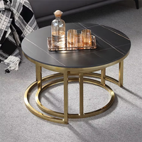 Tables gigognes rondes nordiques OEM ODM, ensemble de tables basses de luxe avec base en métal doré et plateau en marbre pour magasin de meubles en ligne