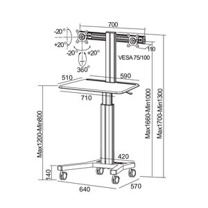 Çift monitör 10-24 "ile siyah/gümüş gaz lifti mobil bilgisayar iş istasyonu - Product Image 6