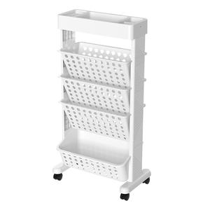 โต๊ะนักเรียนแบบพกพา ชั้นวางหนังสือข้างโต๊ะ 5 ชั้น ชั้นวางของแบบเคลื่อนย้ายได้ สีขาวมุก ออแกไนเซอร์สำนักงาน ตู้หนังสือแบบพับได้ - Product Image 3