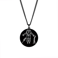 HLSS120-139 Collier Pendentif en Acier Inoxydable Noir avec Symboles Veve Vaudou, Sigil, Charme, Amulette et Talisman Vodou Lwa Loa
