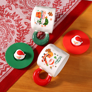 Christmas Santa Mug With Lid Red Green Ceramics Cup Thematic Design <b>Gift</b> Box Set - Product Image 5