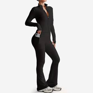 Conjunto Deportivo para Mujer, Chaqueta con Cuello Alto, Pantalones Anchos, Absorbe la Humedad, Conjunto de Yoga para Uso Casual, Fitness, Gimnasio, Running - Product Image 4