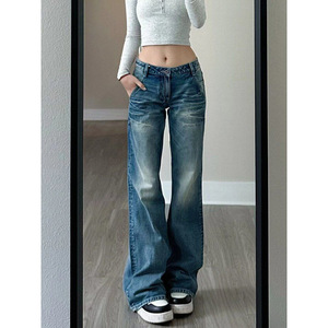 กางเกงยีนส์เอวสูงย้อนยุคของผู้หญิง2025กางเกงขากว้างหลวมกางเกงถูตรงระบายอากาศสไตล์อเมริกัน - Product Image 4