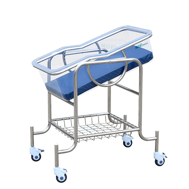 MEDIGE Modern Movable Hospital Bed for Newborns & Children Pediatric Stainless Steel ABS Baby Crib
