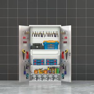 自動車修理工場用両開きスチール製工具キャビネット 高さ1800×幅1000×奥行き500mm ペグボード付き調整可能棚 - Product Image 2