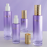 Emballage de produit de soin de la peau bouteille de lotion en verre rose dégradé de couleur personnalisée avec pompe et ensemble de récipients pour crème pour le visage