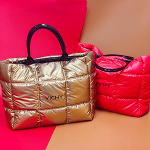 Large Capacity Lady Shopper Handbag Red Quilted Waterproof Puffer <b>Bag</b> <b>with</b> PU Handle <b>Zipper</b> Closure for Summer Use - Product Image 4