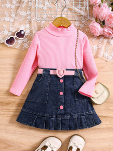 Nuevo Conjunto para Niña de Falda, Top de Manga Larga y Falda Corta Plisada de Mezclilla, Estilo Occidental, Rosa para Cumpleaños, Conjunto <span class=keywords><strong>Vaquero</strong></span> Infantil - Product Image 5