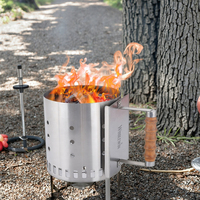 Démarreur de cheminée de charbon de bois de BBQ d'acier inoxydable avec l'outil de briquet de BBQ de grande capacité de poignée en bois