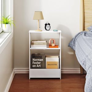 Modern Minimalist <b>Bedside</b> <b>Storage</b> Shelf 2 Tier Space Saving Bookcase For Bedroom And Living Room - Product Image 1