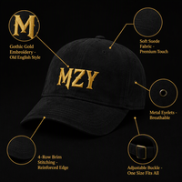 Casquette de baseball en daim style streetwear sportif à motif Argyle, broderie dorée gothique personnalisée, casquette noire pour homme