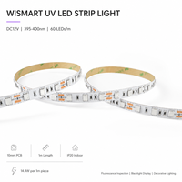 Bande lumineuse LED UV WISMART DC12V SMD5050, 60 LED/m, PCB 10 mm, 14,4 W, 395-400 nm, IP20, 1 m, pour l'éclairage d'inspection fluorescente