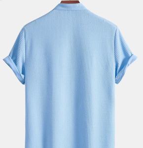 Men Summer Short Sleeve Button Solid Color Cotton <b>Blend</b> Shirts Stand Collar Men's Blouse Top Casual Shirts - Product Image 2